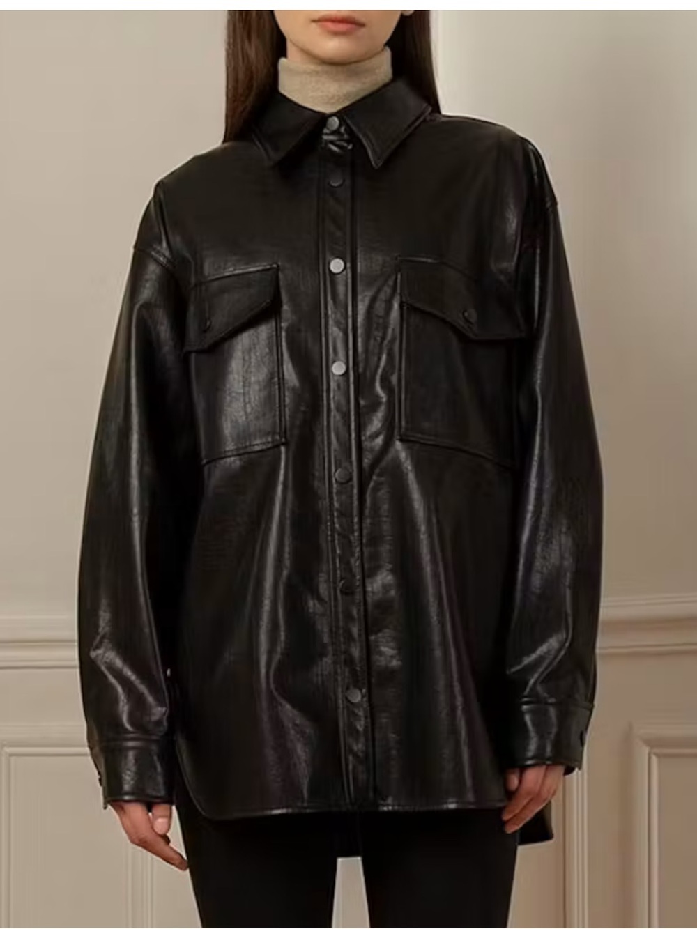 Pixie market black vegan leather shirt size OS